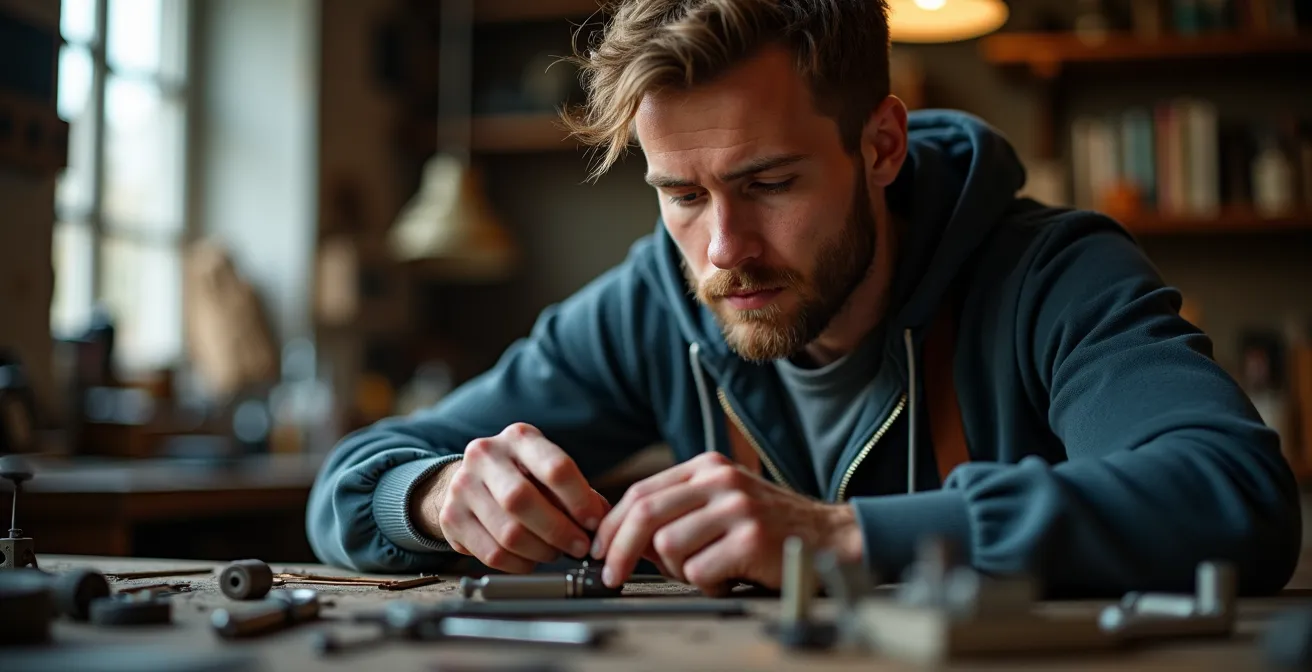 Apprenti serrurier en formation pratique dans un atelier professionnel