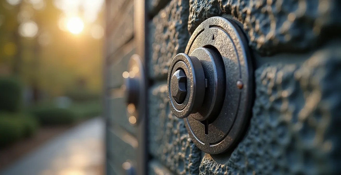Boîte à clés sécurisée installée sur un mur extérieur en pierre
