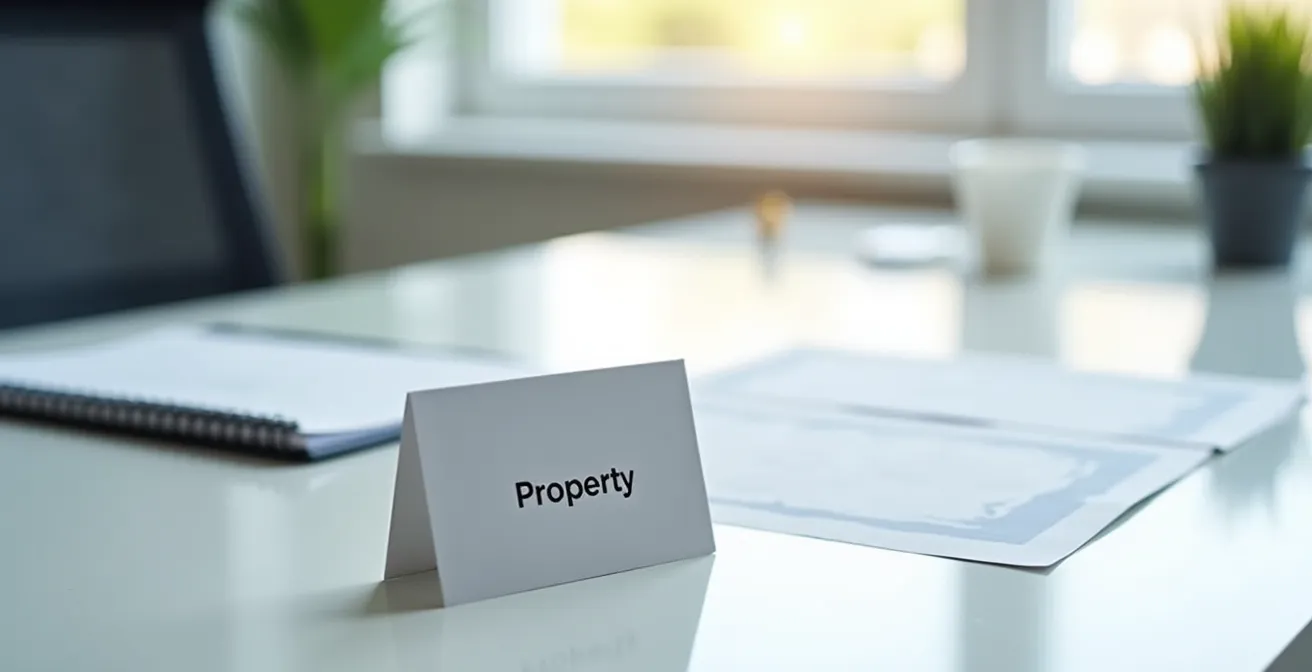 Carte de propriété de serrure posée sur un bureau avec des documents officiels floutés en arrière-plan