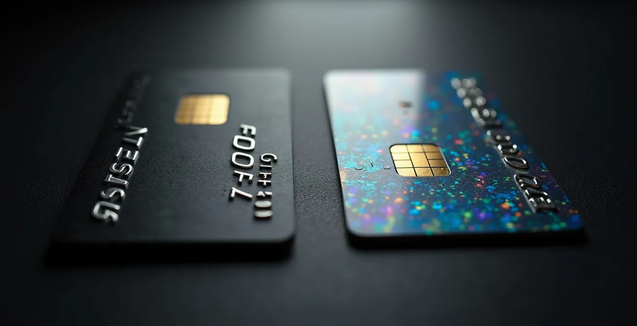 Gros plan sur deux cartes d'accès posées sur une surface, montrant les différences technologiques