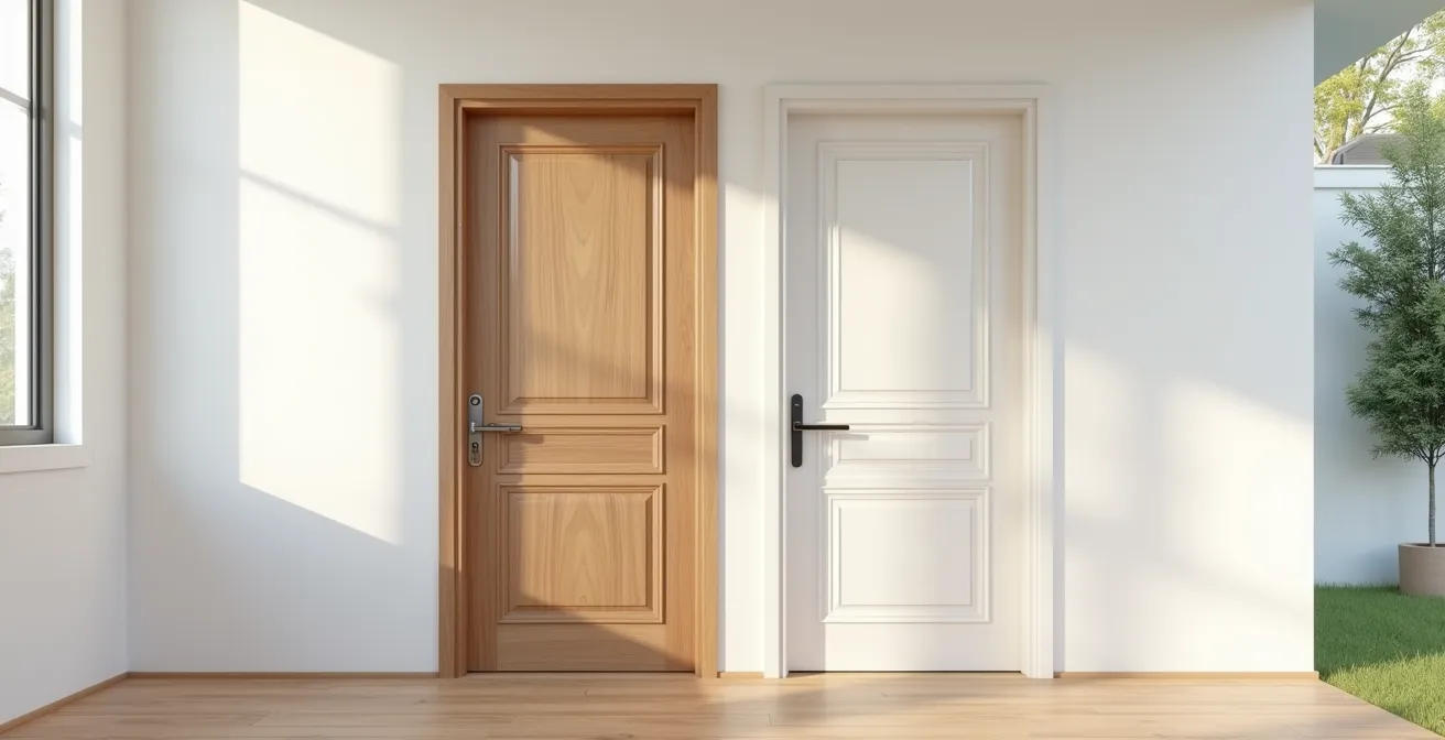 Comparaison visuelle entre une serrure en applique et une serrure encastrée sur une porte