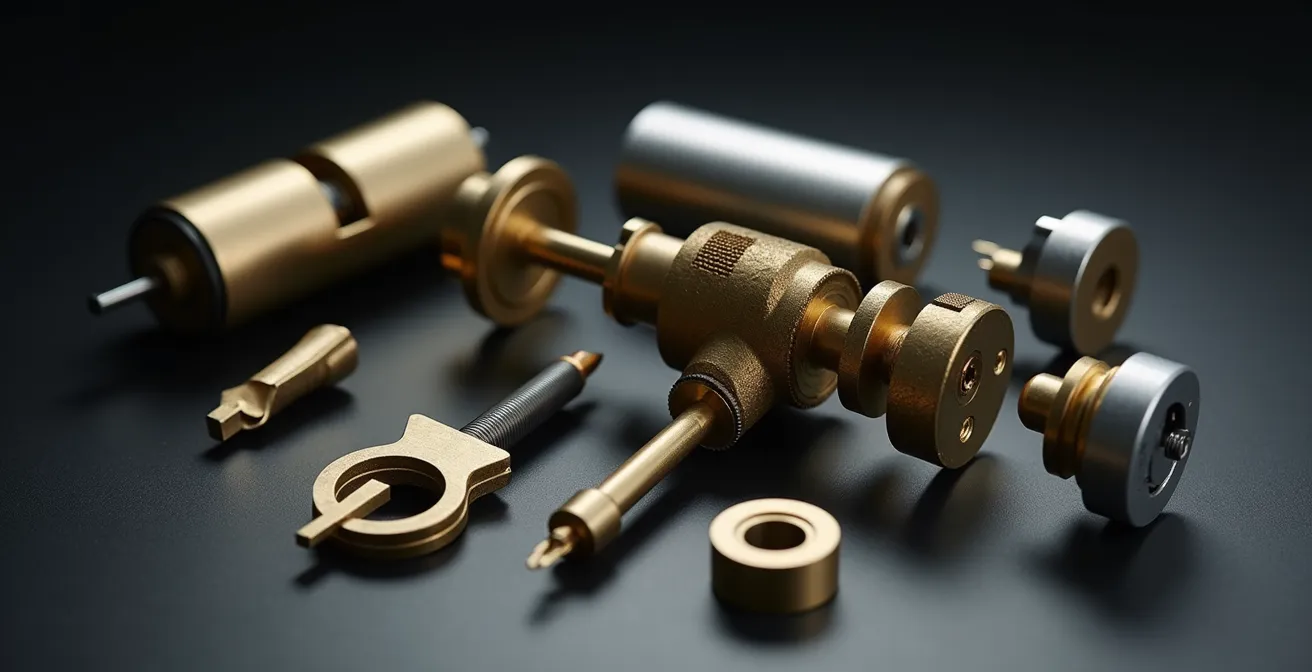 Coupe transversale d'un cylindre de serrure montrant l'alignement des goupilles