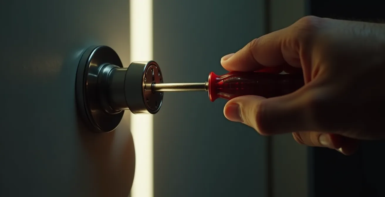 Main tenant un tournevis pour dévisser un cylindre de serrure