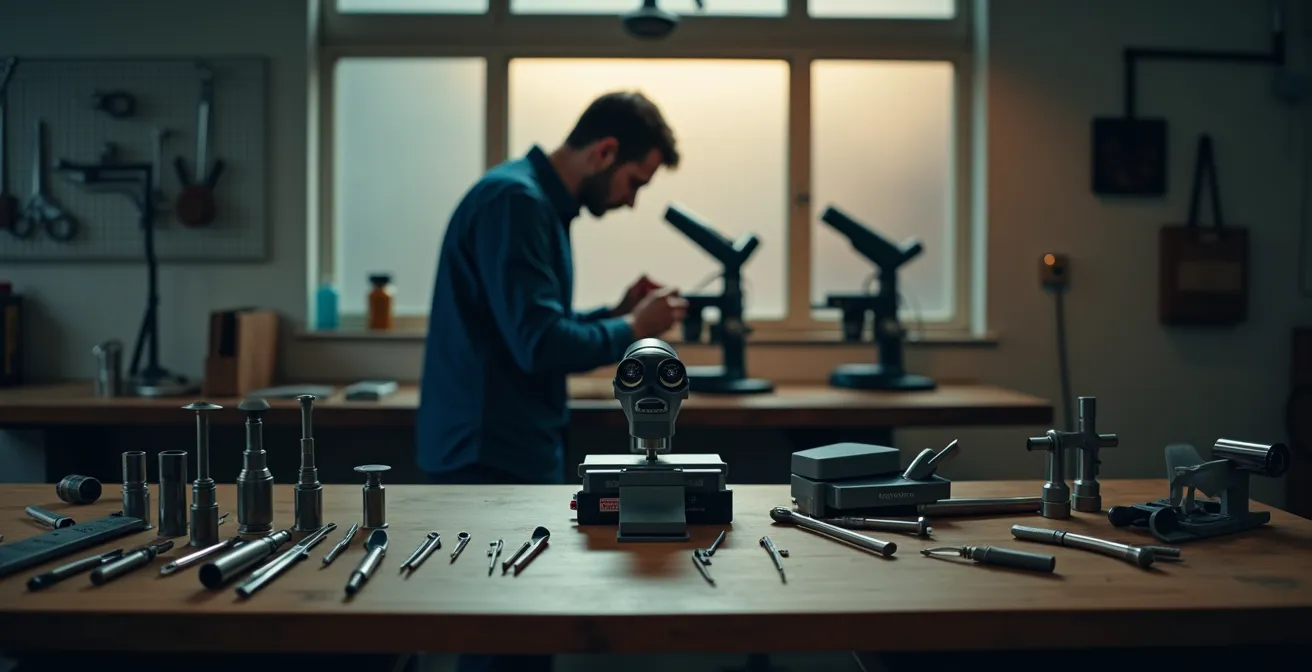 Serrurier utilisant un endoscope flexible pour inspecter l'intérieur d'un mécanisme de serrure