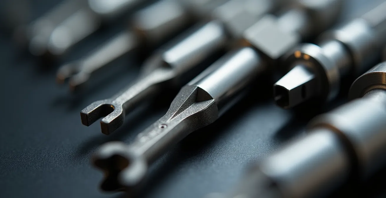 Vue macro d'extracteurs de clé avec différentes pointes spécialisées